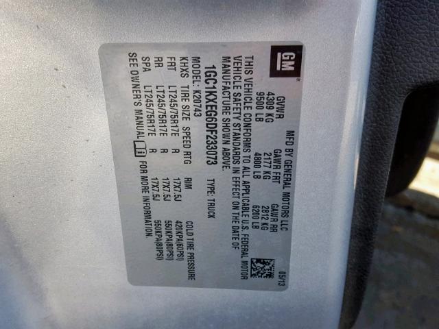 1GC1KXEG6DF233073 - 2013 CHEVROLET SILVERADO SILVER photo 10