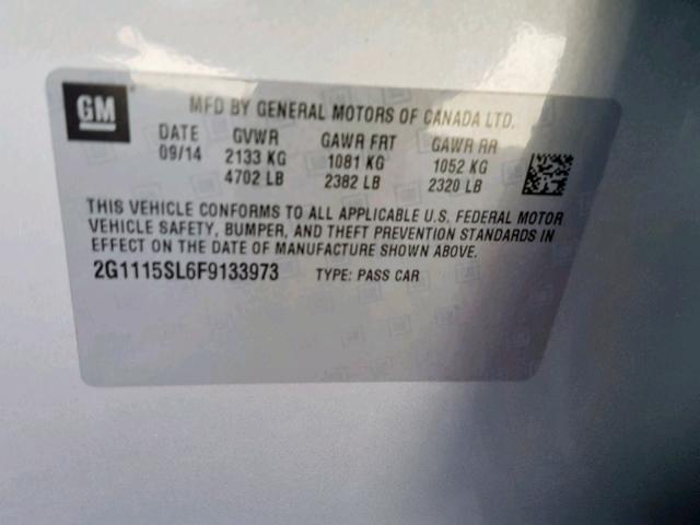 2G1115SL6F9133973 - 2015 CHEVROLET IMPALA LT SILVER photo 10