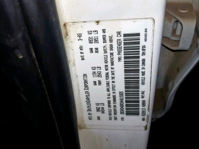 2B3HD46R34H615925 - 2004 DODGE INTREPID S 白色 照片 10