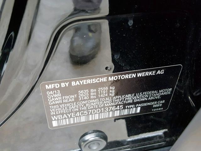 WBAYE4C57DD137645 - 2013 BMW 740 LI BLACK photo 10