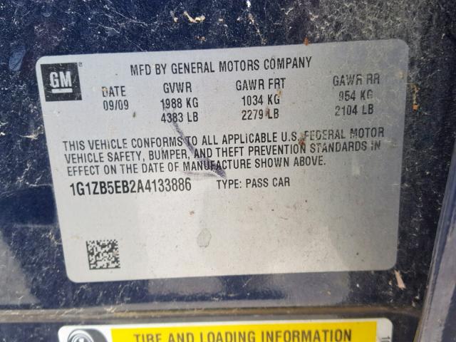 1G1ZB5EB2A4133886 - 2010 CHEVROLET MALIBU LS 蓝色 照片 10