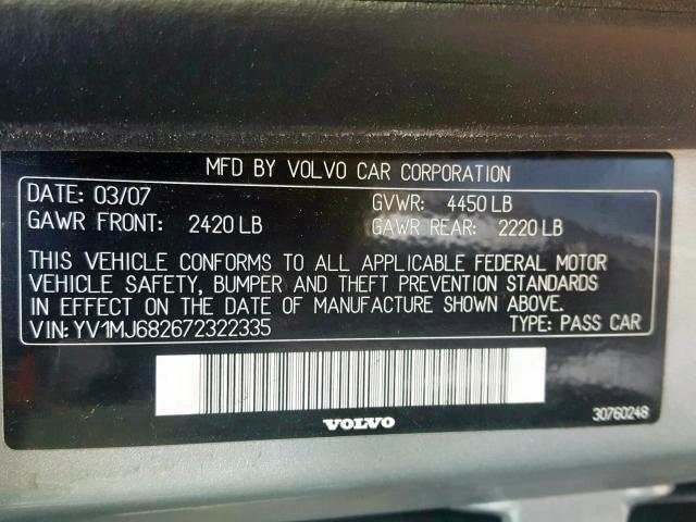 YV1MJ682672322335 - 2007 VOLVO V50 T5 SILVER photo 10