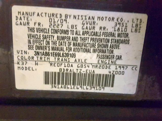 3N1AB61E69L639109 - 2009 NISSAN SENTRA 2.0 CHARCOAL photo 10