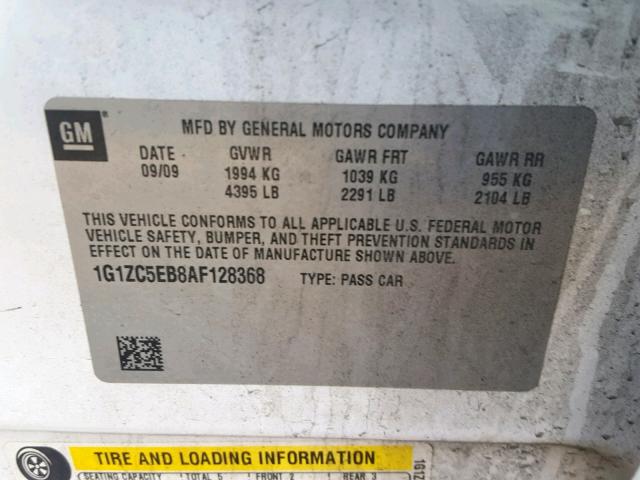 1G1ZC5EB8AF128368 - 2010 CHEVROLET MALIBU 1LT WHITE photo 10