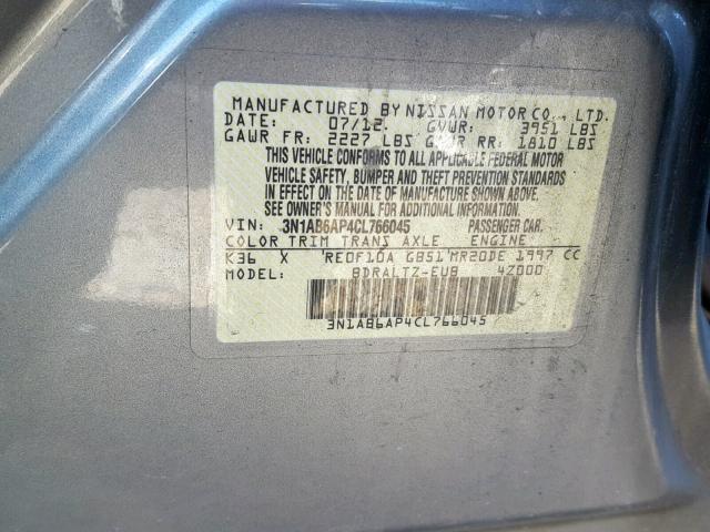 3N1AB6AP4CL766045 - 2012 NISSAN SENTRA 2.0 CHARCOAL photo 10