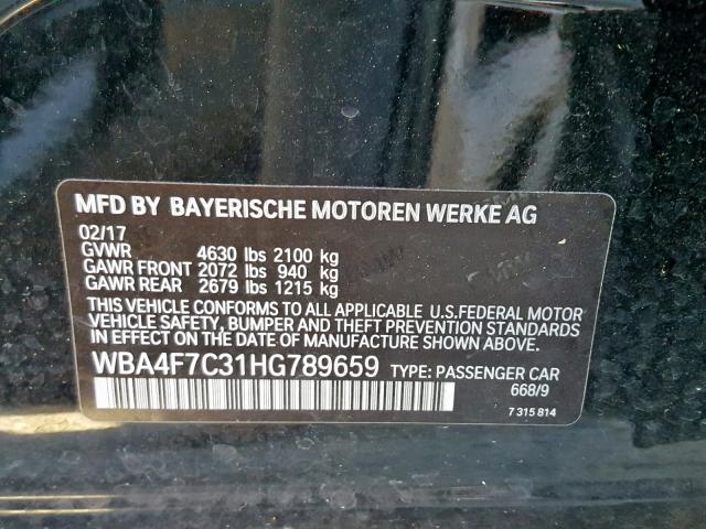 WBA4F7C31HG789659 - 2017 BMW 430I GRAN BLACK photo 10