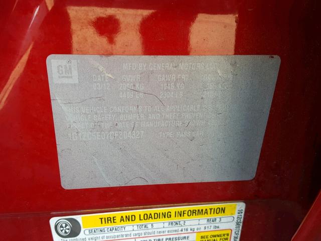 1G1ZC5E07CF304327 - 2012 CHEVROLET MALIBU 1LT 红色 照片 10