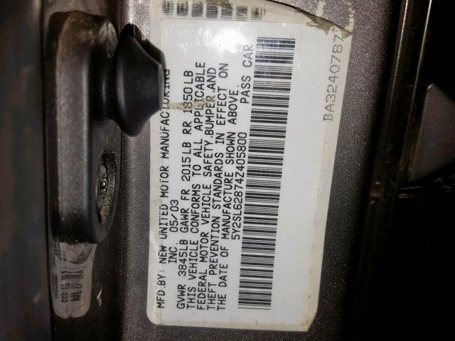 5Y2SL62874Z405800 - 2004 PONTIAC VIBE GRAY photo 10