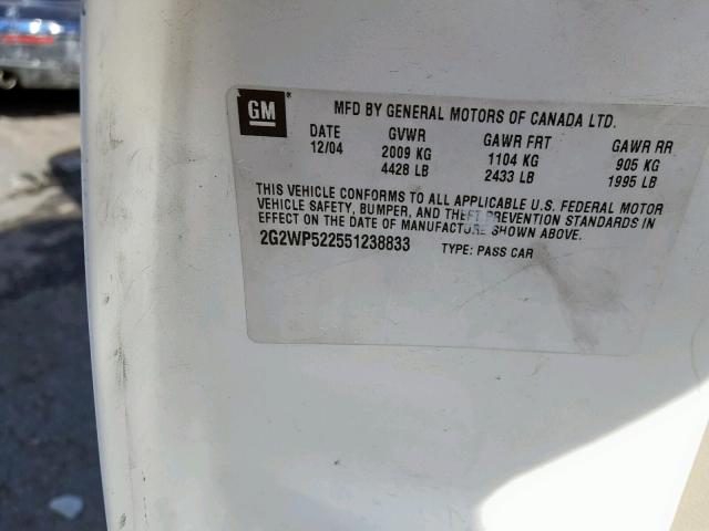 2G2WP522551238833 - 2005 PONTIAC GRAND PRIX WHITE photo 10