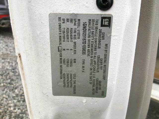 1GNDV23187D109836 - 2007 CHEVROLET UPLANDER L 白色 照片 10