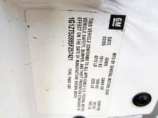 1G1ZT52885F257421 - 2005 CHEVROLET MALIBU LS Ağ foto 10