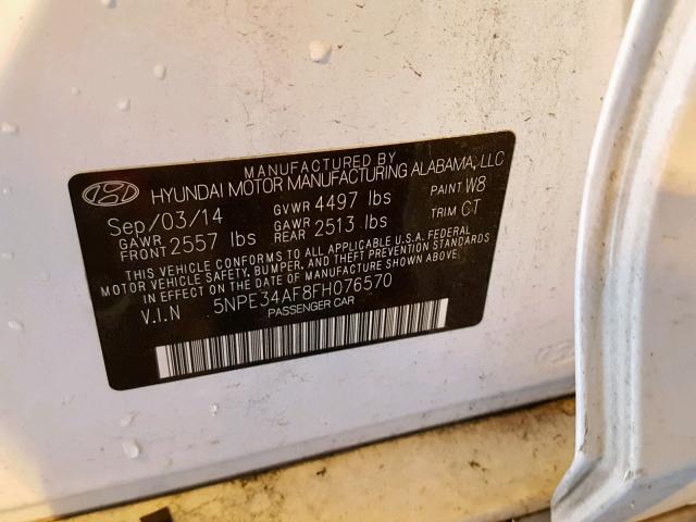 5NPE34AF8FH076570 - 2015 HYUNDAI SONATA SPO WHITE photo 10