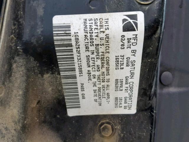 1G8AZ52FX3Z158851 - 2003 SATURN ION LEVEL SILVER photo 10