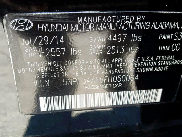 5NPE34AF6FH050064 - 2015 HYUNDAI SONATA SPO BLACK photo 10