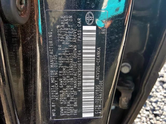 4T1BE32K95U611764 - 2005 TOYOTA CAMRY LE BLACK photo 10