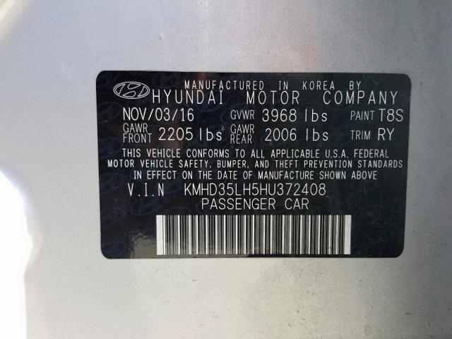 KMHD35LH5HU372408 - 2017 HYUNDAI ELANTRA GT SILVER photo 10