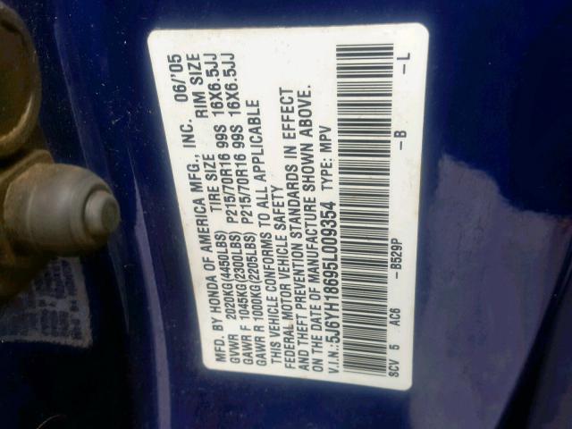 5J6YH18695L009354 - 2005 HONDA ELEMENT EX BLUE photo 10