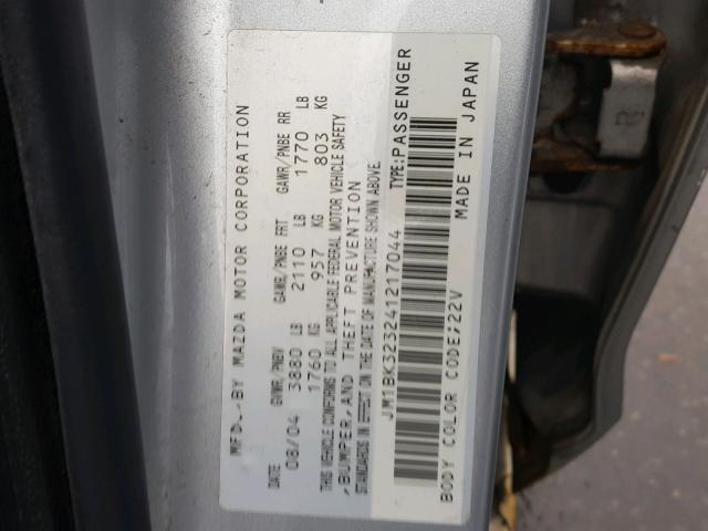 JM1BK323241217044 - 2004 MAZDA 3 S GRAY photo 10