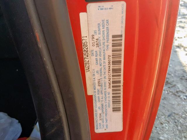 3VWCA21C7XM436072 - 1999 VOLKSWAGEN NEW BEETLE RED photo 10