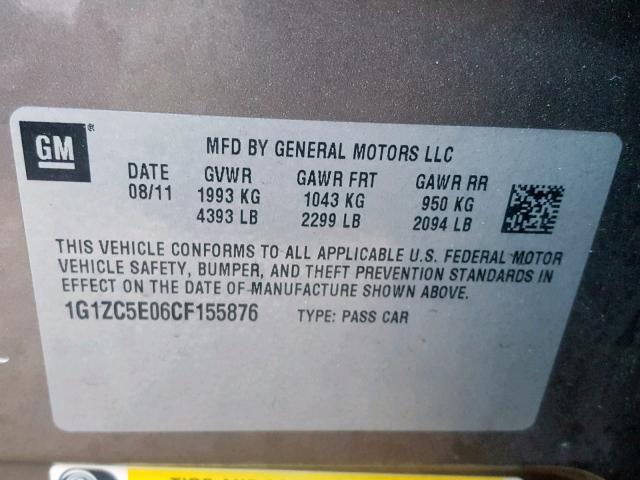 1G1ZC5E06CF155876 - 2012 CHEVROLET MALIBU 1LT 灰色 照片 10