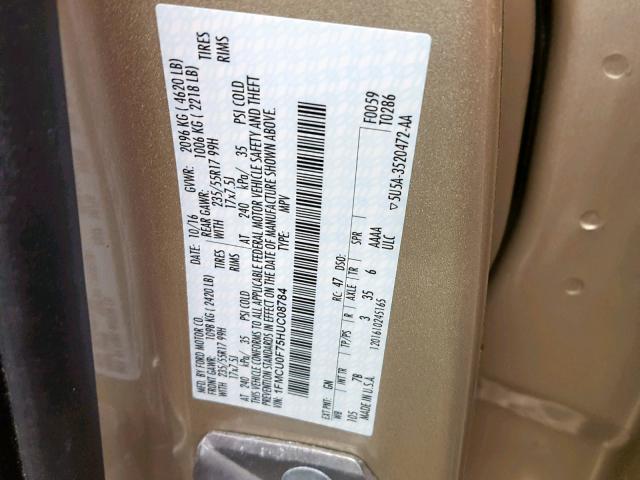 1FMCU0F75HUC08784 - 2017 FORD ESCAPE S GOLD photo 10