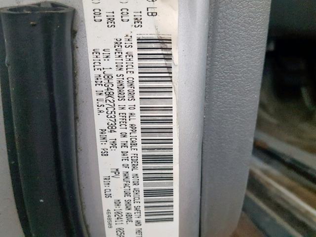 1J8HG48K27C537384 - 2007 JEEP COMMANDER GRAY photo 10