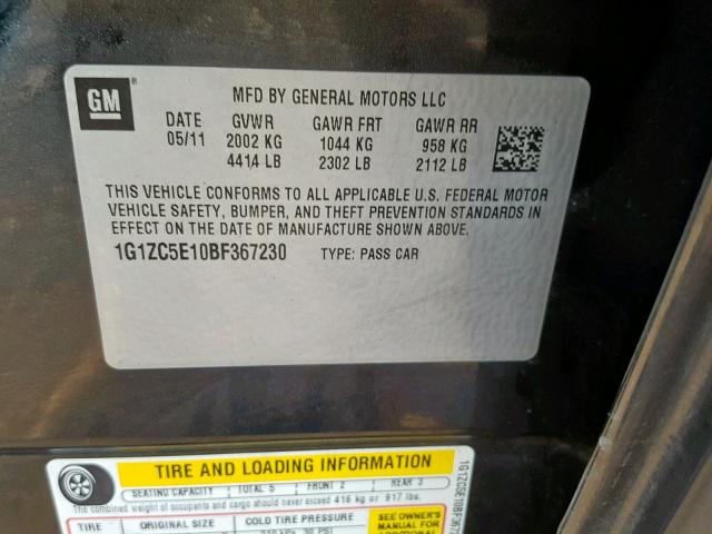 1G1ZC5E10BF367230 - 2011 CHEVROLET MALIBU 1LT BLACK photo 10