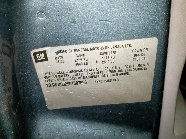 2G4WD582961307693 - 2006 BUICK LACROSSE C CHARCOAL photo 10