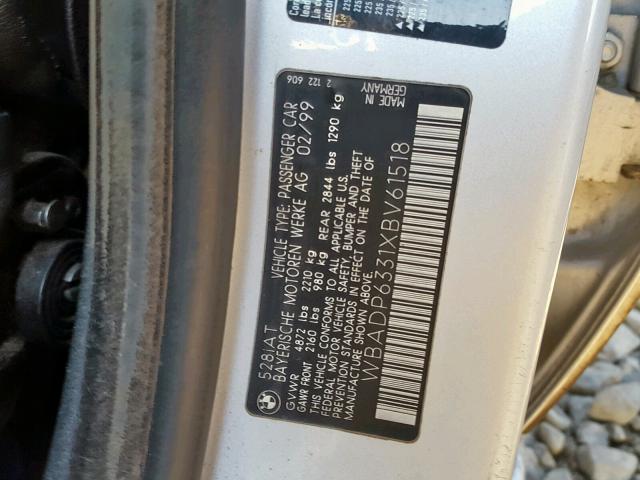 WBADP6331XBV61518 - 1999 BMW 528 IT AUT SILVER photo 10