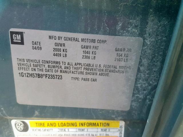 1G1ZH57B89F235723 - 2009 CHEVROLET MALIBU 1LT GREEN photo 10