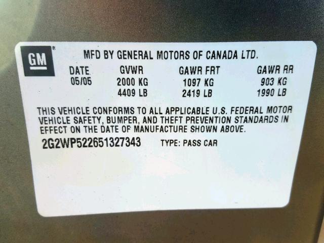 2G2WP522651327343 - 2005 PONTIAC GRAND PRIX CHARCOAL photo 10