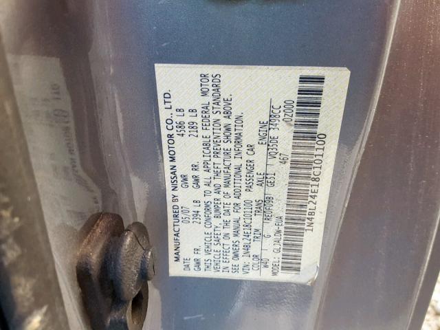 1N4BL24E18C101100 - 2008 NISSAN ALTIMA 3.5 GRAY photo 10