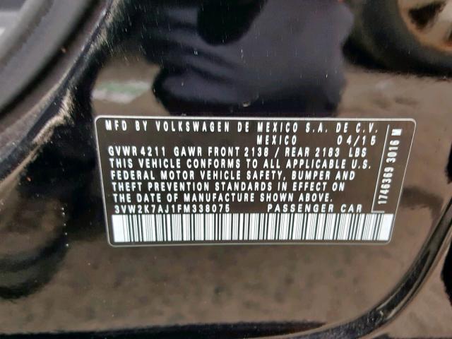 3VW2K7AJ1FM338075 - 2015 VOLKSWAGEN JETTA BASE Սև լուսանկար 10