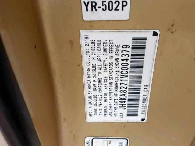 JH4KA8271MC004379 - 1991 ACURA LEGEND LS GOLD photo 10