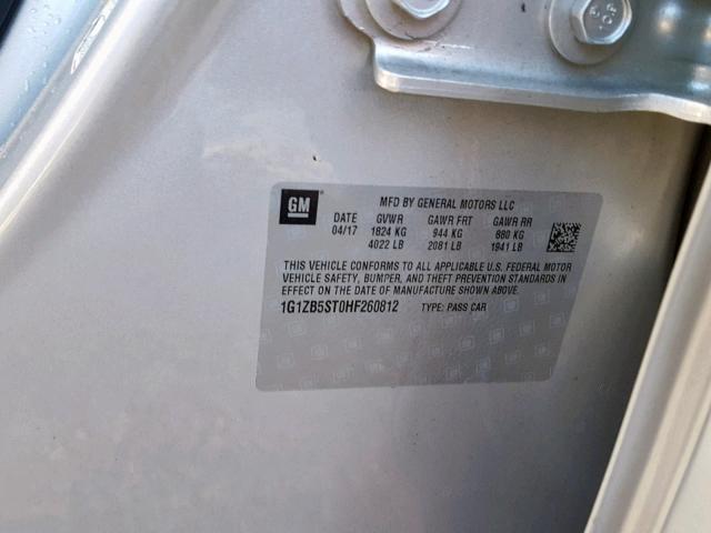 1G1ZB5ST0HF260812 - 2017 CHEVROLET MALIBU LS SILVER photo 10