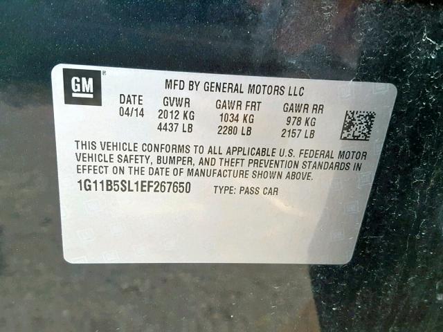 1G11B5SL1EF267650 - 2014 CHEVROLET MALIBU LS შავი ფოტო 10