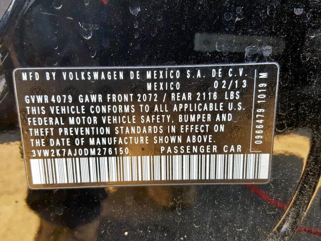 3VW2K7AJ0DM276150 - 2013 VOLKSWAGEN JETTA BASE BLACK photo 10