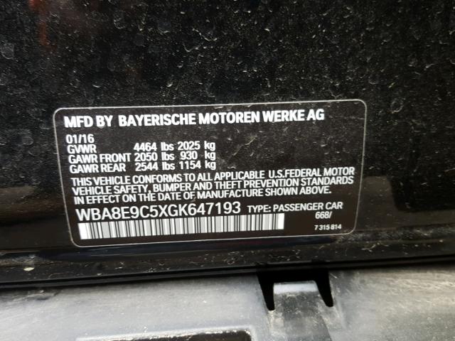 WBA8E9C5XGK647193 - 2016 BMW 328 I SULE BLACK photo 10