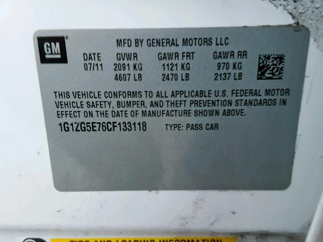 1G1ZG5E76CF133118 - 2012 CHEVROLET MALIBU LTZ თეთრი ფოტო 10