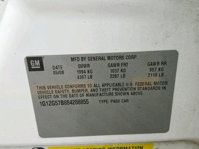 1G1ZG57B884288855 - 2008 CHEVROLET MALIBU LS WHITE photo 10