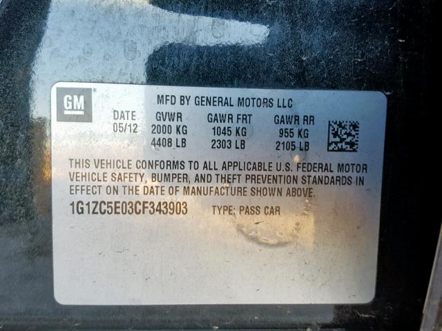 1G1ZC5E03CF343903 - 2012 CHEVROLET MALIBU 1LT BLACK photo 10