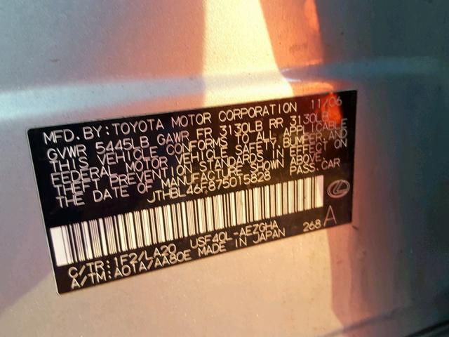 JTHBL46F875015828 - 2007 LEXUS LS 460 SILVER photo 10