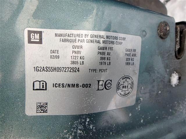 1G2AS55H097272924 - 2009 PONTIAC G5 SE BLUE photo 9