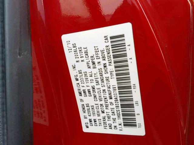 1HGCS1B32BA007891 - 2011 HONDA ACCORD LX- RED photo 10