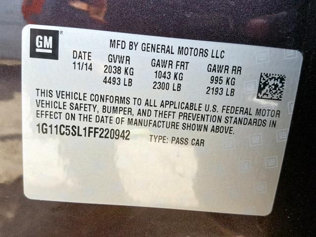 1G11C5SL1FF220942 - 2015 CHEVROLET MALIBU 1LT BURGUNDY photo 10