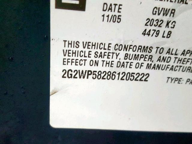 2G2WP582861205222 - 2006 PONTIAC GRAND PRIX GREEN photo 10