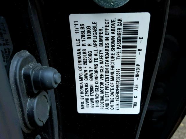 19XFB2F98CE023849 - 2012 HONDA CIVIC EXL BLACK photo 10