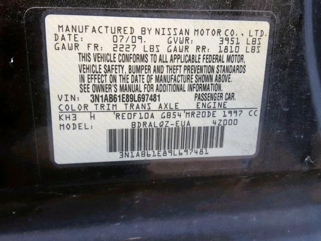 3N1AB61E89L697481 - 2009 NISSAN SENTRA 2.0 BLACK photo 10