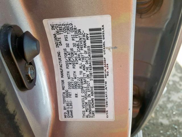 5TDBT48A41S049169 - 2001 TOYOTA SEQUOIA LI SILVER photo 10