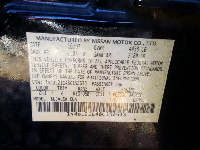 1N4BL21E48C152613 - 2008 NISSAN ALTIMA 3.5 BLACK photo 10